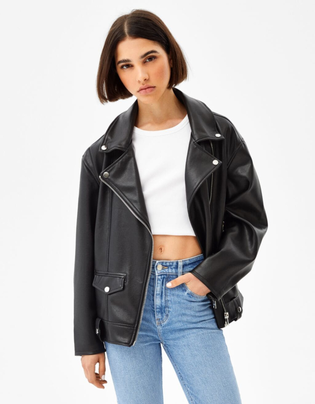 Oversize-Bikerjacke aus Kunstleder